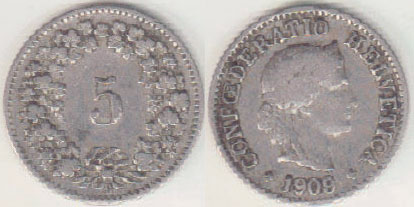 1909 Switzerland 5 Rappen A008053